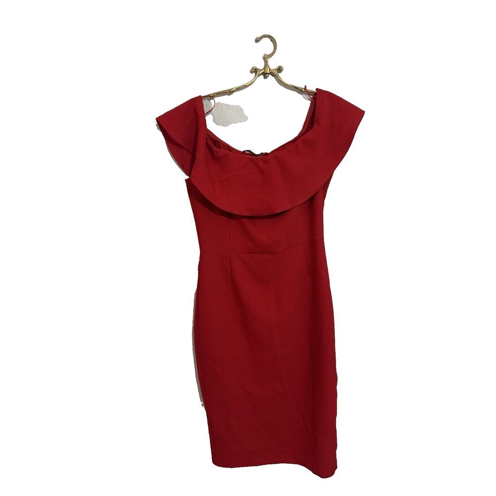 Zara Basic Red Off Shoulder DRESS Wiggle Bodycon Zara Basic Large